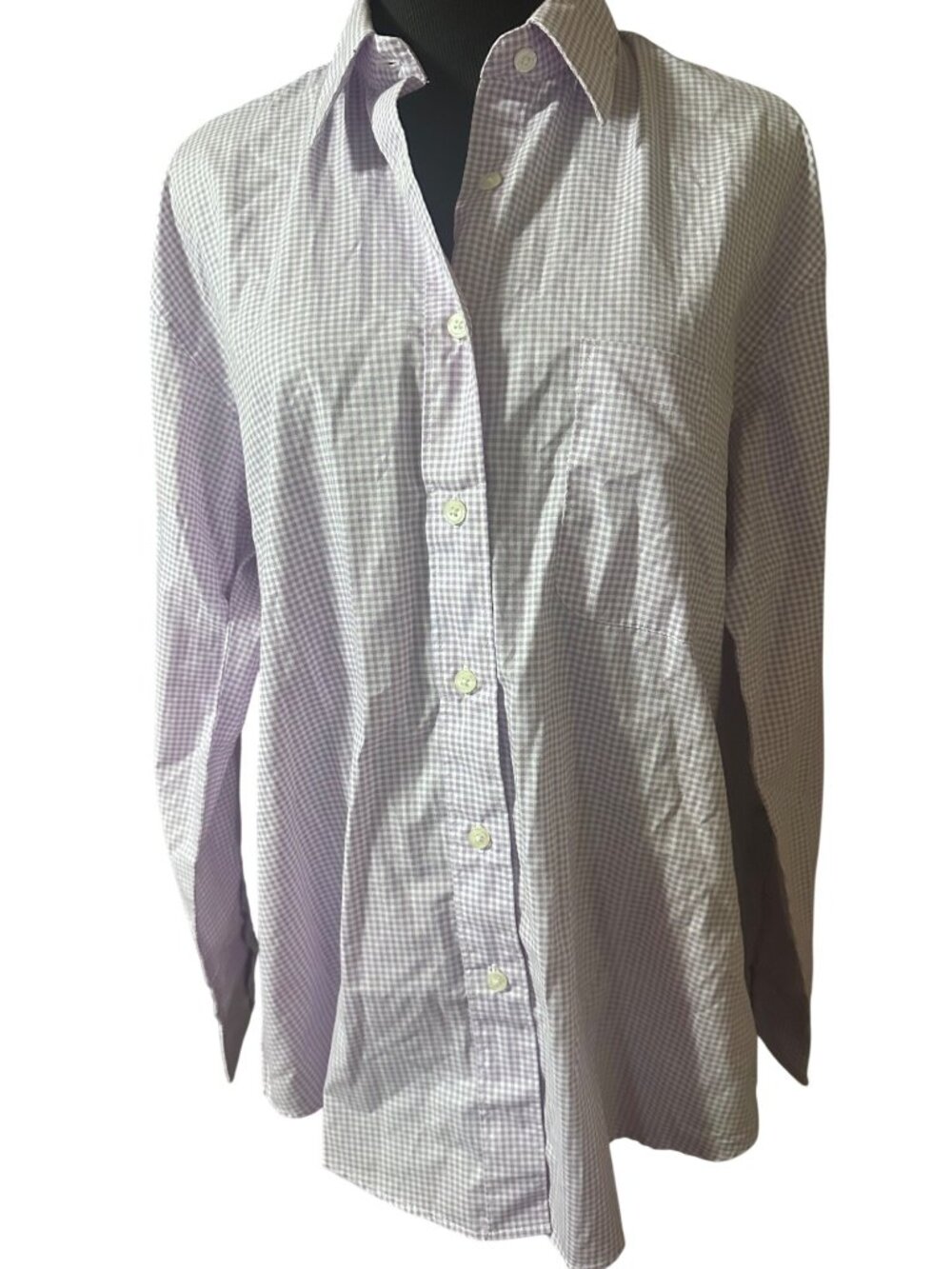 Las Olas by oved international purple and white cotton check button shirt size M